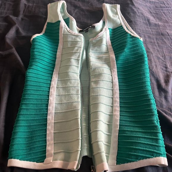 Y2K zip up tank top turqoise green colorblock bandage style S - Picture 3 of 4